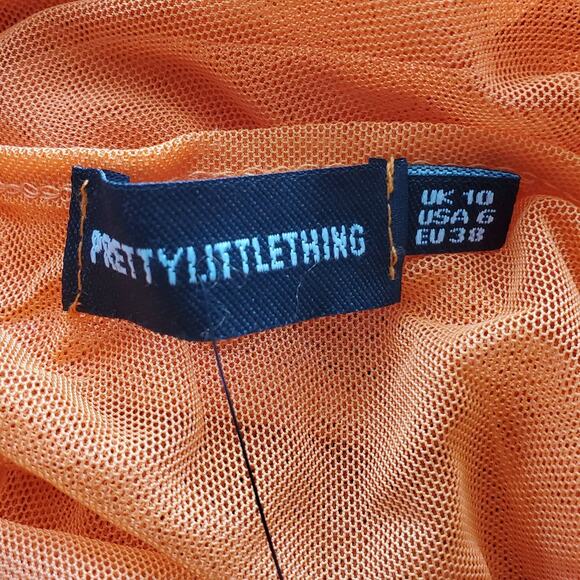 Pretty Little Thing Short Sleeve Cut Out Orange Side Mesh Dress 6 - Picture 8 of 10
